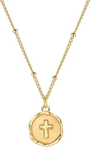 Gold Cross Necklace, Gold Coin Necklace, 14K Gold Plated Necklace, Layered Necklace, Gold Pendant Necklace, Gold Medallion Necklaces for Women