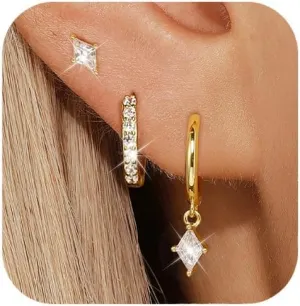 Gold Dainty Earrings Set For Women,14k Earring Stacks Gold Small Stackable Earrings,Cartilage Dangle Jewelry Hoop Earring Sets For Multiple Piercing,Birthday Ideas For Mom Friend Wife