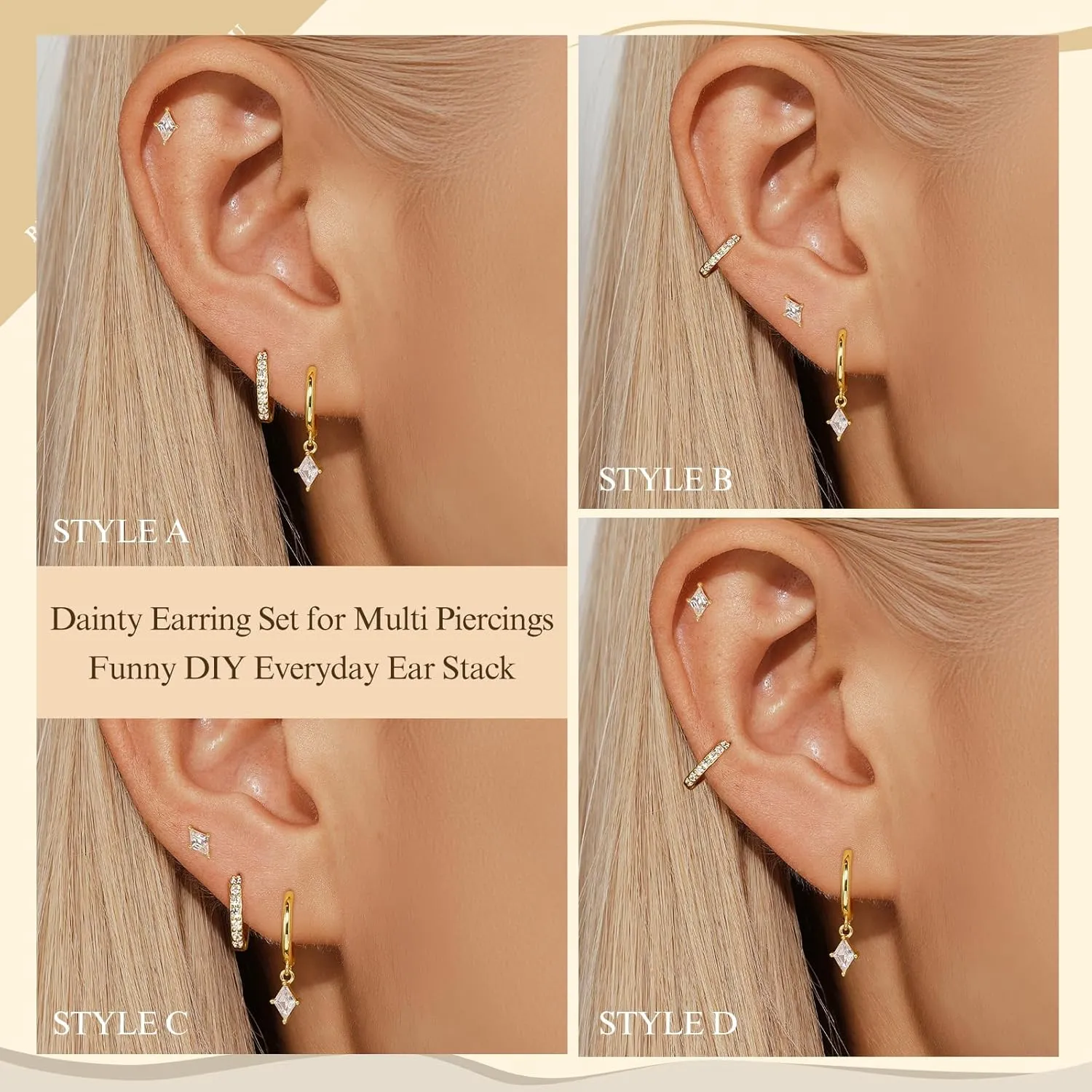 Gold Dainty Earrings Set For Women,14k Earring Stacks Gold Small Stackable Earrings,Cartilage Dangle Jewelry Hoop Earring Sets For Multiple Piercing,Birthday Ideas For Mom Friend Wife