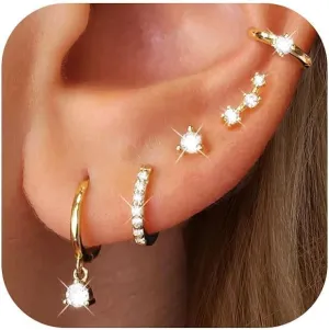 Gold Earrings Dainty Stud Earrings Small 14K Gold Plated Huggie Hoop Earrings for Women