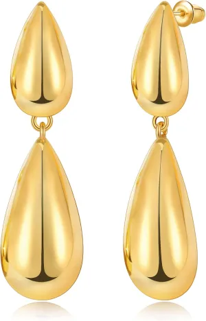 Gold Earrings Drop Dangle Earrings Teardrop Earrings For Women Waterdrop Statement Earrings 14K Gold Plated Hypoallergenic Gold Hoop Earrings