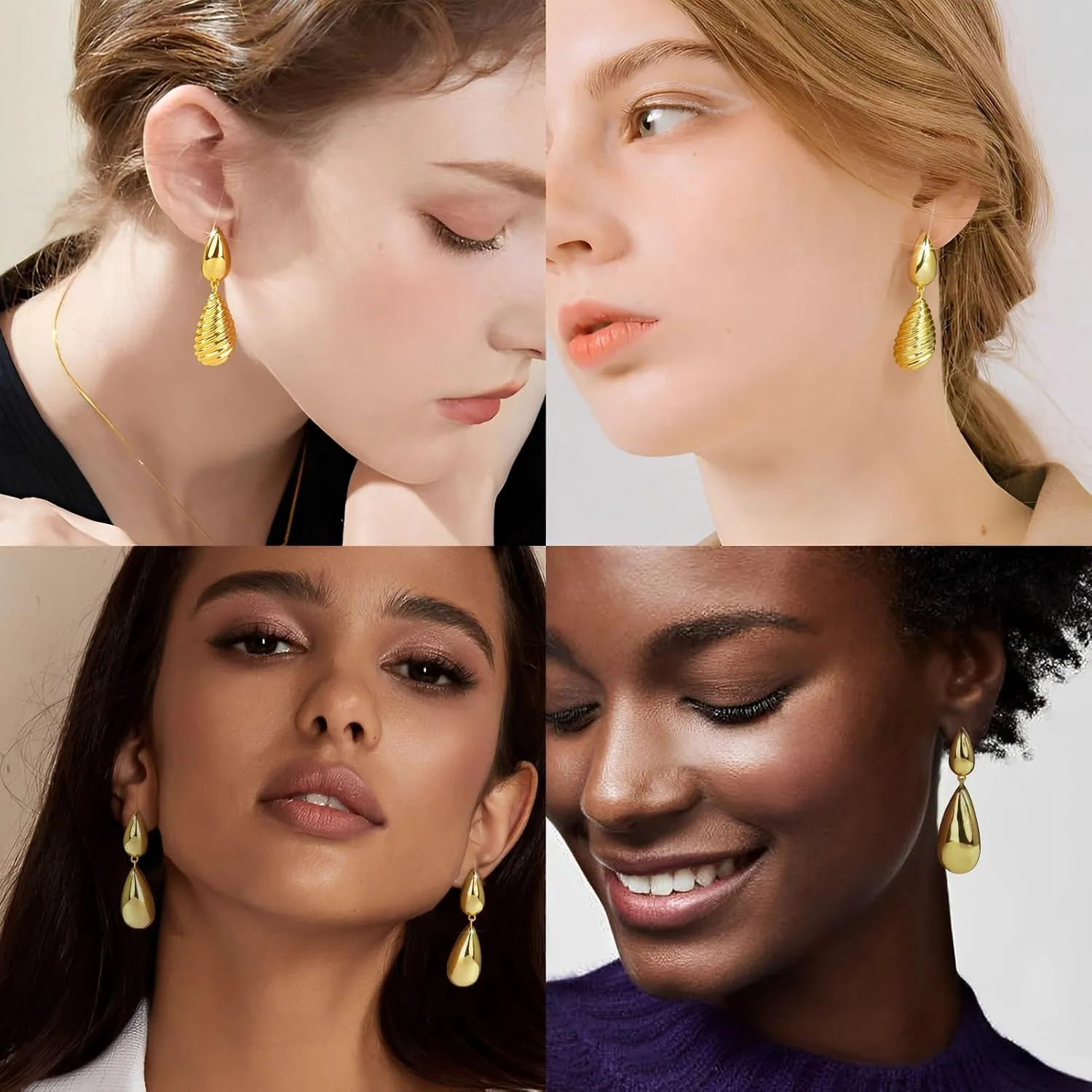 Gold Earrings Drop Dangle Earrings Teardrop Earrings For Women Waterdrop Statement Earrings 14K Gold Plated Hypoallergenic Gold Hoop Earrings