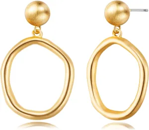 Gold Earrings for Women 14k Gold Plated Threaded Pearl Drop Earrings Hypoallergenic Dainty Baroque Pearl Geometric Rectangle Waterdrop Dangle Statement Earrings for Women Trendy