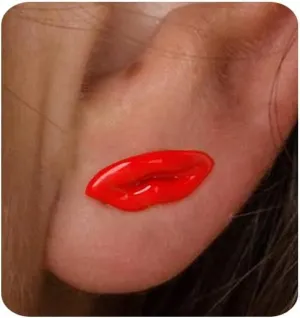 Gold Earrings for Women 14K Gold Stud Earring Dainty Minimalist Simple Small Red Lip Earrings for Girl Jewelry Gift for Her