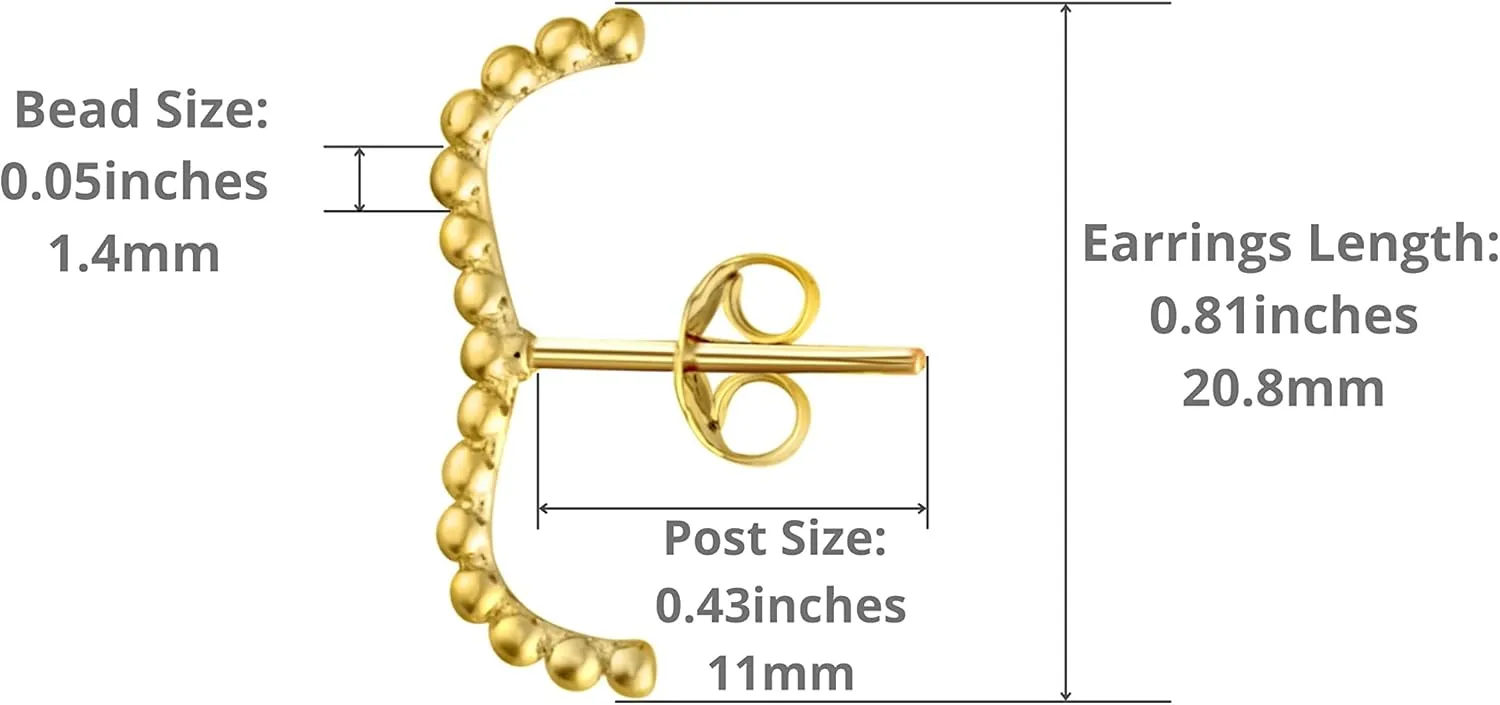 Gold Earrings For Women 14K Real Gold Chain Earrings, Bead Ball Gold Stud Earrings, Dainty Gold Earrings, Real Gold Post Earrings