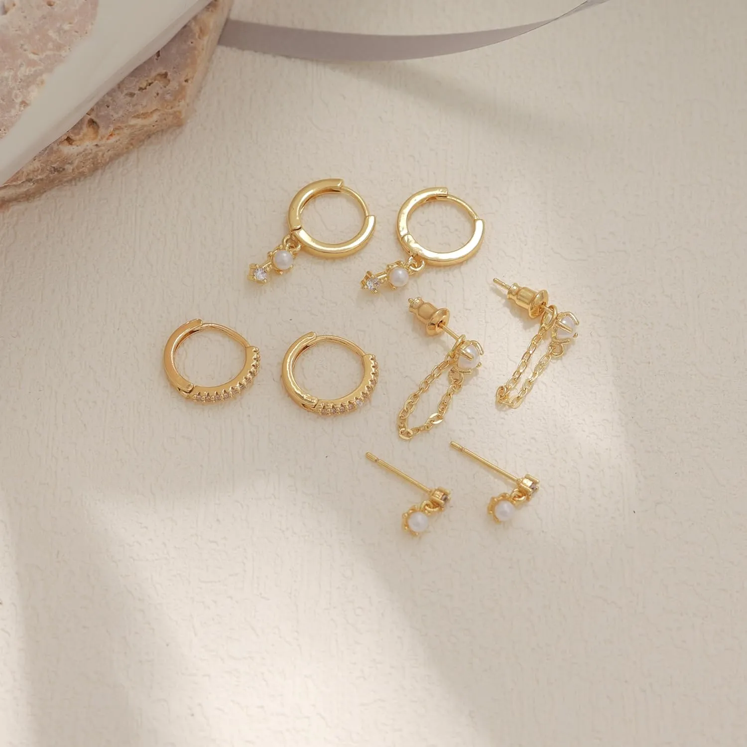 Gold Earrings for Women Trendy,Dainty Dangle Earrings 14K Gold Plated Huggie Hoop Earrings Hypoallergenic Cartilage Earring Set Cute Drop Dangle Earrings Simple Cross Heart Earrings Jewelry