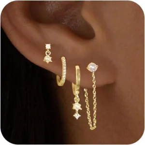 Gold Earrings for Women Trendy,Dainty Dangle Earrings 14K Gold Plated Huggie Hoop Earrings Hypoallergenic Cartilage Earring Set Cute Drop Dangle Earrings Simple Cross Heart Earrings Jewelry