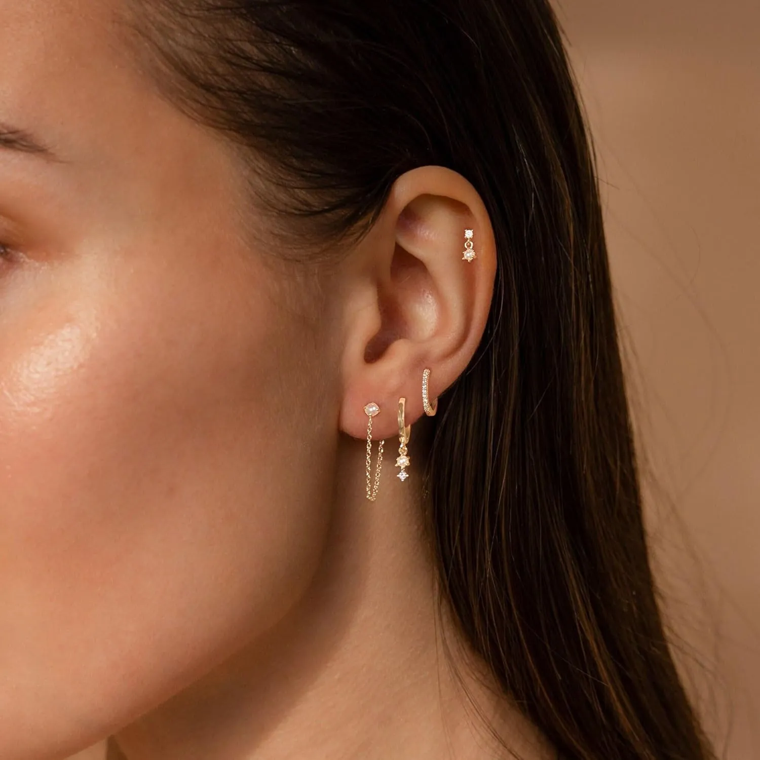 Gold Earrings for Women Trendy,Dainty Dangle Earrings 14K Gold Plated Huggie Hoop Earrings Hypoallergenic Cartilage Earring Set Cute Drop Dangle Earrings Simple Cross Heart Earrings Jewelry