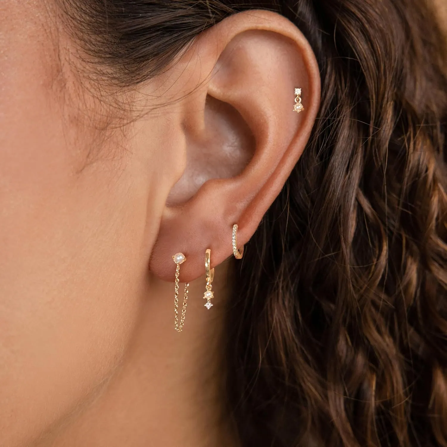 Gold Earrings for Women Trendy,Dainty Dangle Earrings 14K Gold Plated Huggie Hoop Earrings Hypoallergenic Cartilage Earring Set Cute Drop Dangle Earrings Simple Cross Heart Earrings Jewelry