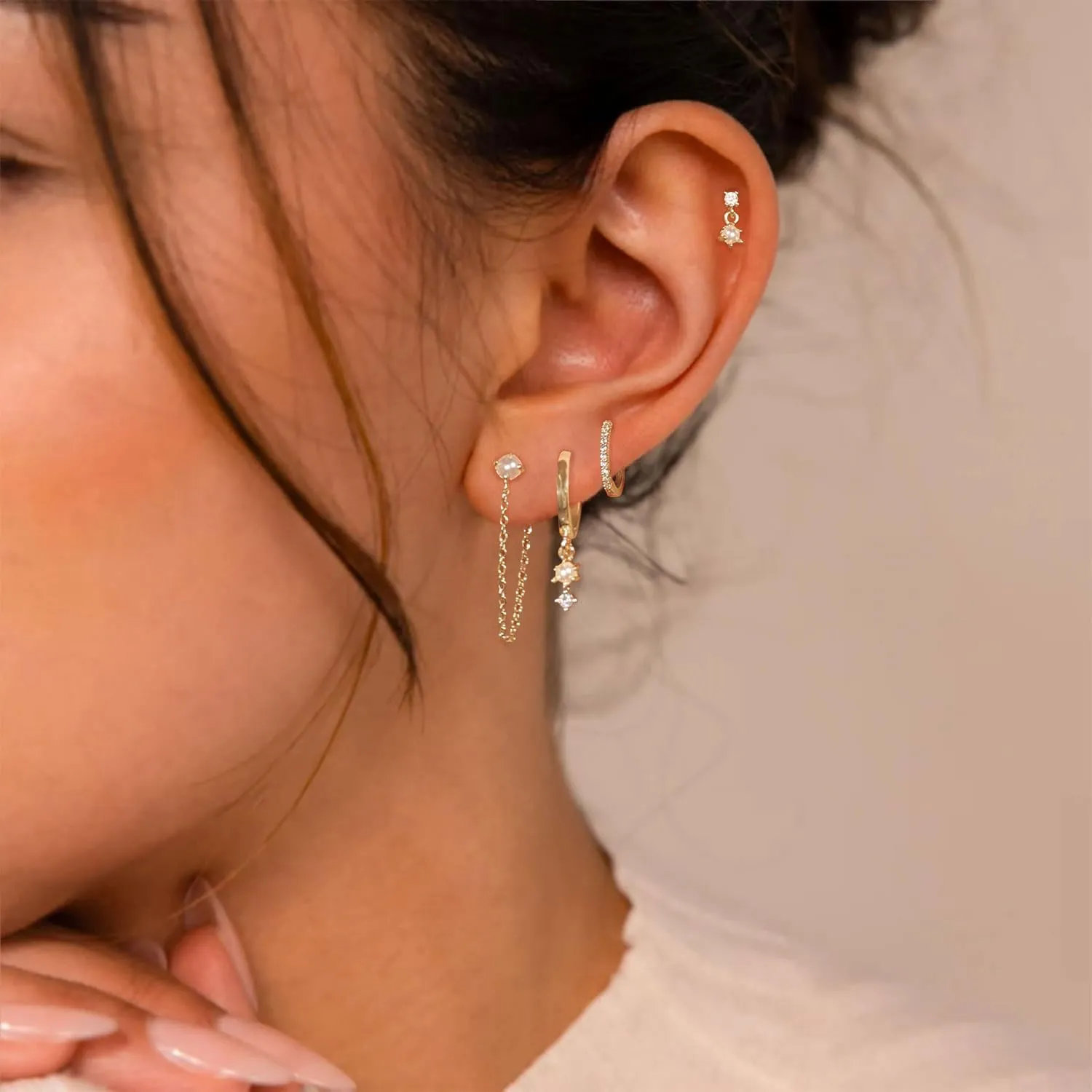 Gold Earrings for Women Trendy,Dainty Dangle Earrings 14K Gold Plated Huggie Hoop Earrings Hypoallergenic Cartilage Earring Set Cute Drop Dangle Earrings Simple Cross Heart Earrings Jewelry