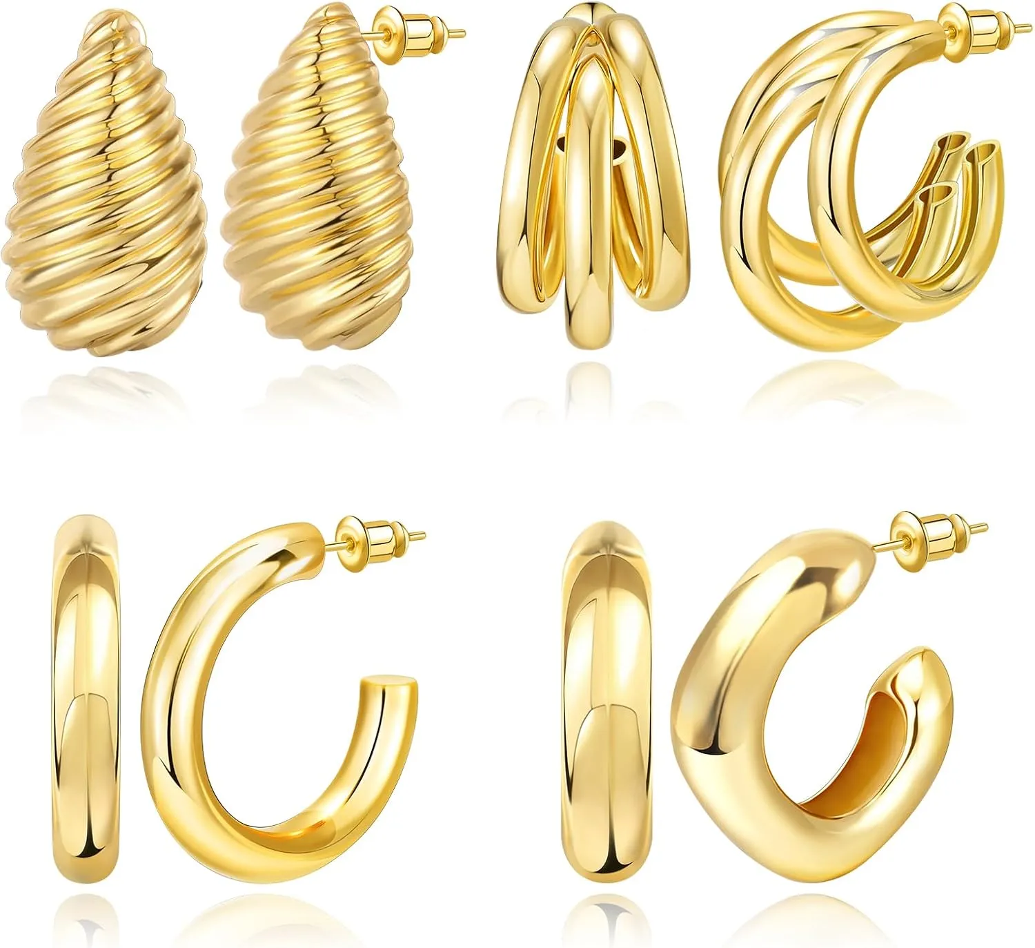 Gold Earrings for Women Triple Twisted Hoop Earrings 14K Gold Plated Earrings Thick Teardrop Hypoallergenic 925 Sterling Silver Sensitive Ears Jewelry Gifts for Women Girls