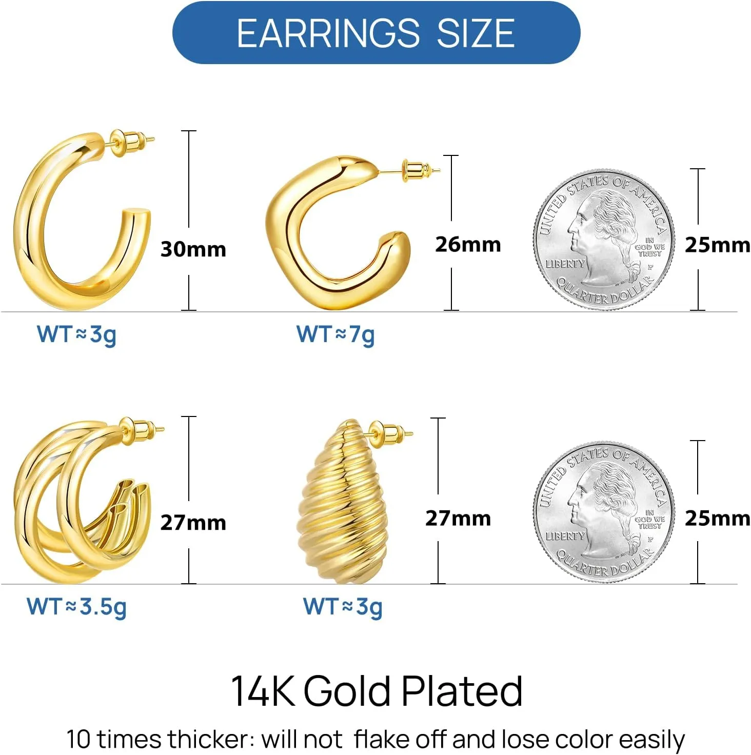 Gold Earrings for Women Triple Twisted Hoop Earrings 14K Gold Plated Earrings Thick Teardrop Hypoallergenic 925 Sterling Silver Sensitive Ears Jewelry Gifts for Women Girls