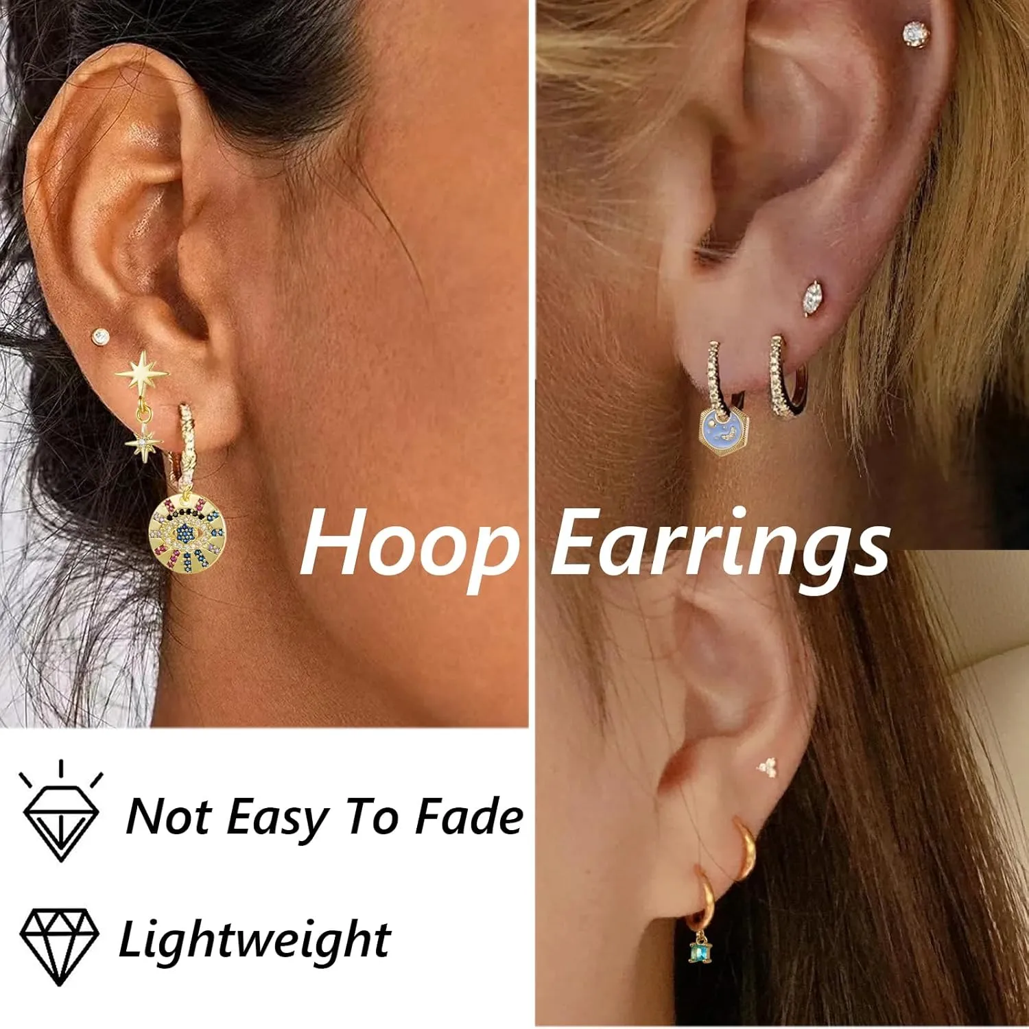 Gold Earrings Set: Stackable Dainty Earrings Studs Trendy Small 14k Gold Plated Hypoallergenic Cartilage Huggie Hoop Earrings for Women Boho Earrings for Gifts