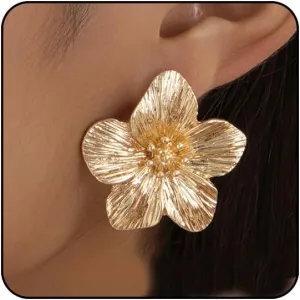 Gold Flower Earrings for Women Dangling Big Statement Earrings for Women Large Floral Stud Earring Daisy Spring Summer Fancy Earring Chunky Flower Gold Jewelry
