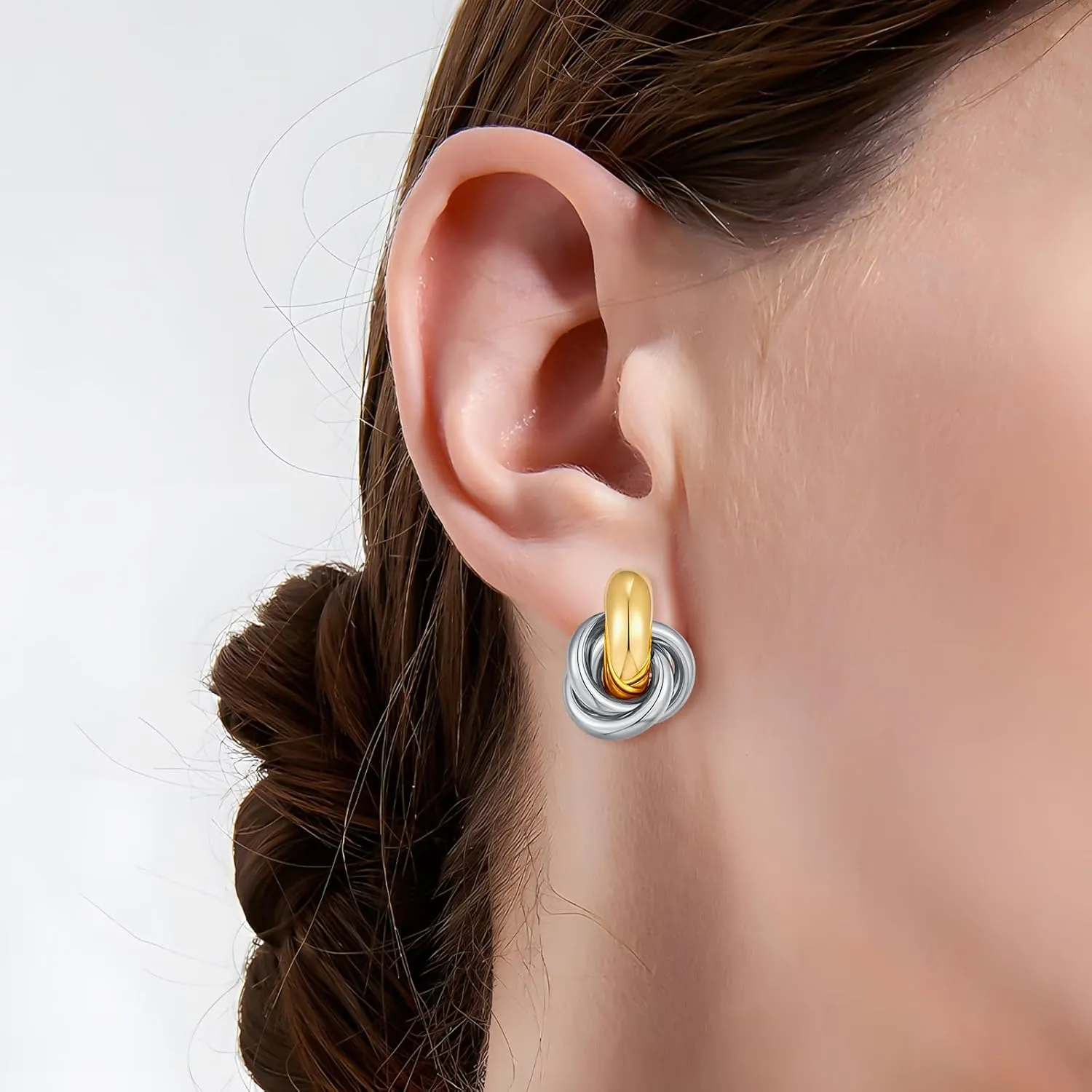 Gold Geometric Drop Dangle Earrings for Women 18K Chunky Trendy Knot Stud Small Twisted Link Earring Jewelry Gift