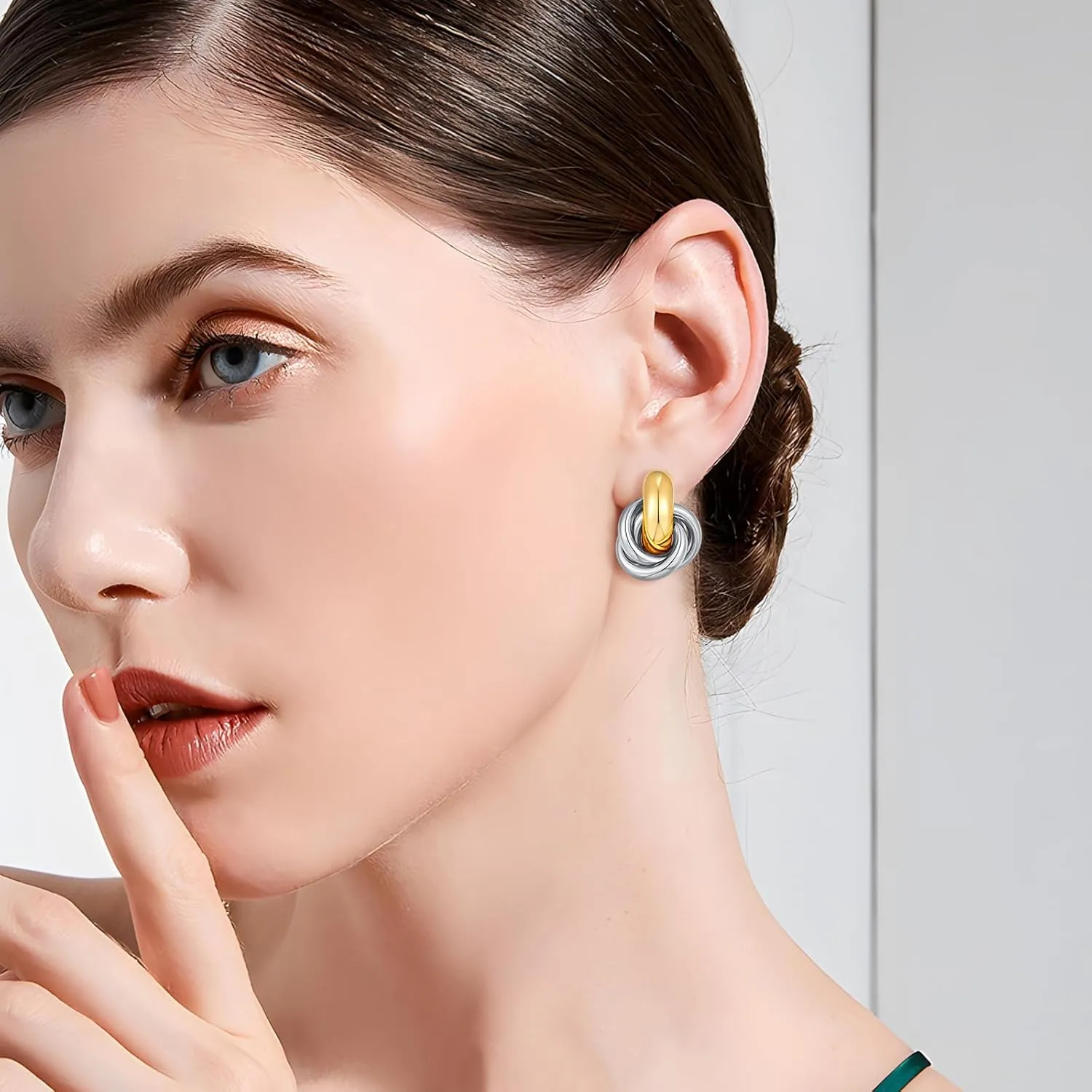 Gold Geometric Drop Dangle Earrings for Women 18K Chunky Trendy Knot Stud Small Twisted Link Earring Jewelry Gift