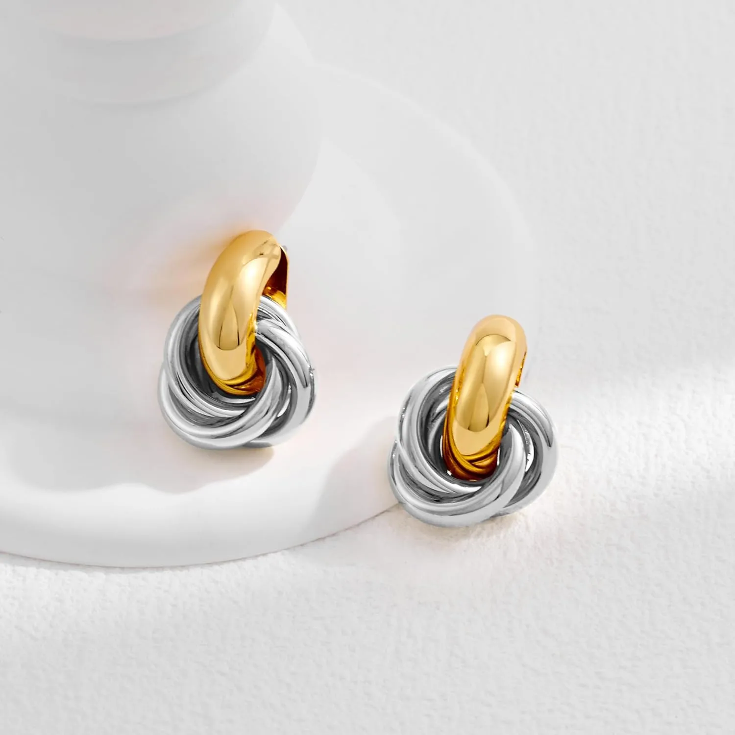 Gold Geometric Drop Dangle Earrings for Women 18K Chunky Trendy Knot Stud Small Twisted Link Earring Jewelry Gift