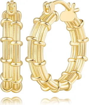 Gold Hoop Earrings 14K Gold Earrings for Women Hypoallergenic Exquisite and Unique Woven-Tyle Design Fashion Statement Hoop Earrings for Women