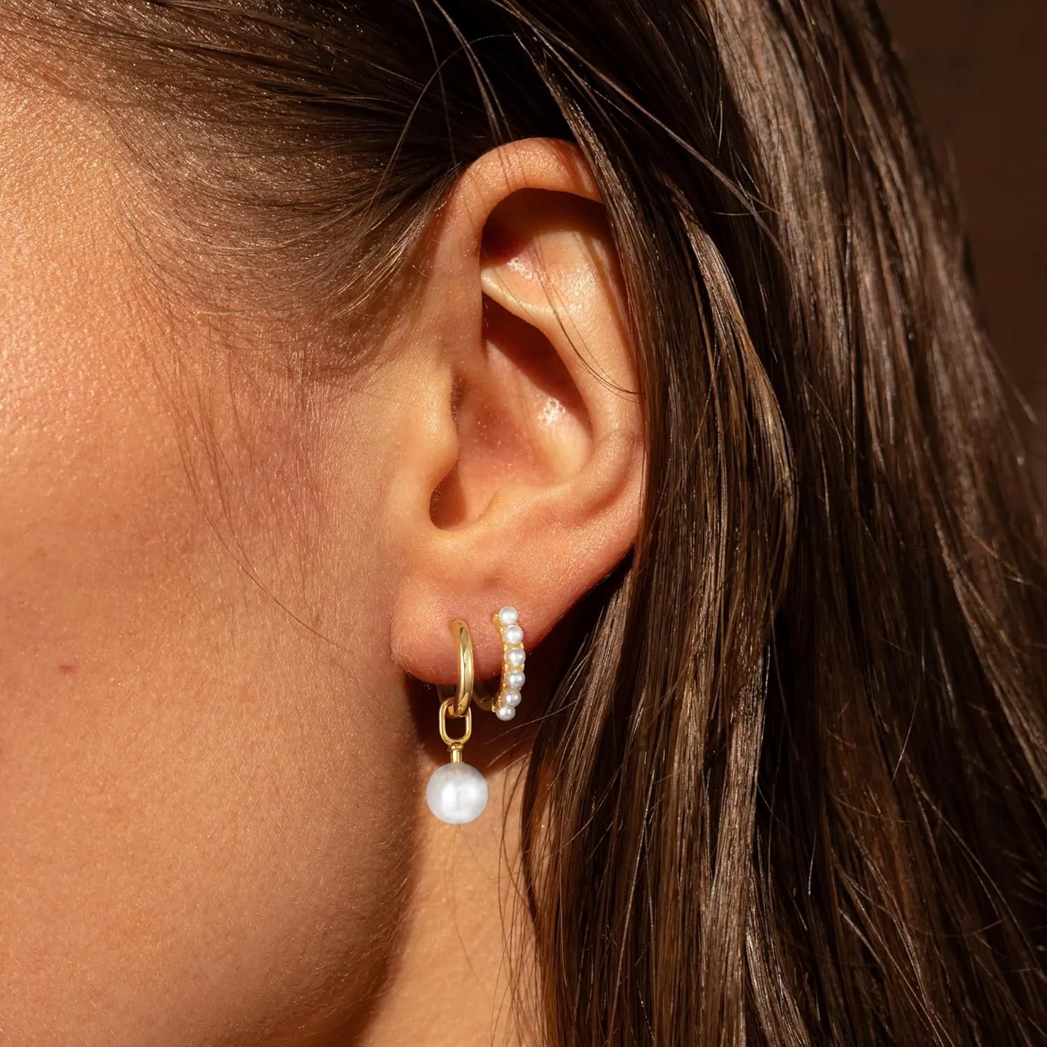 Gold Hoop Earrings for Women, Dainty 14k Gold Plated Drop Small Hoop Pearl Earrings Studs Set Trendy Dangle Cubic Zirconia Huggie Stacks Hypoallergenic Earrings Fashion Jewelry for Women