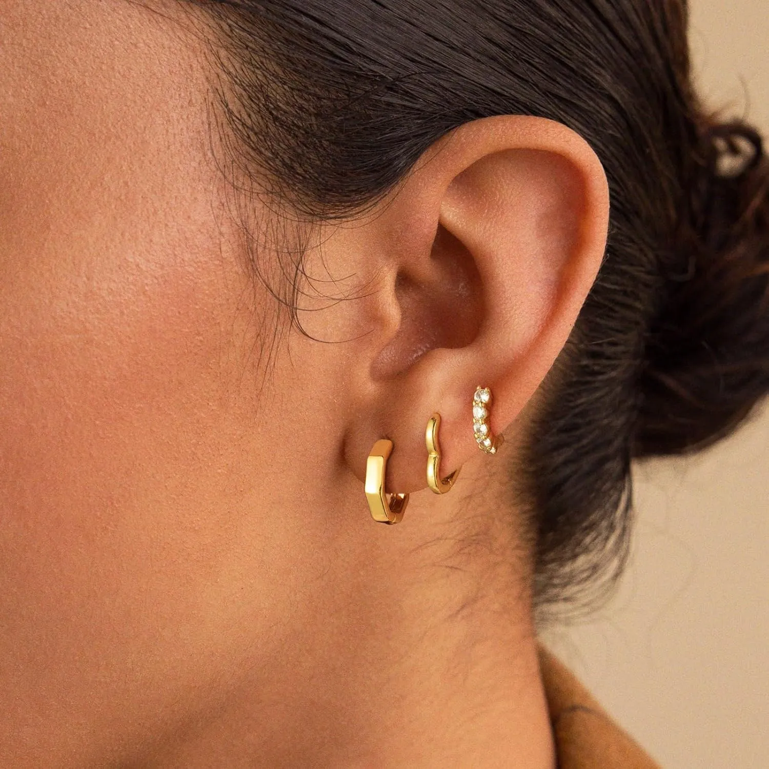 Gold Hoop Earrings for Women, Dainty 14k Real Gold/Silver Plated Small Huggie Earrings for Women Trendy Lightweight CZ Diamond Dangle Drop Earrings Hypoallergenic Jewelry