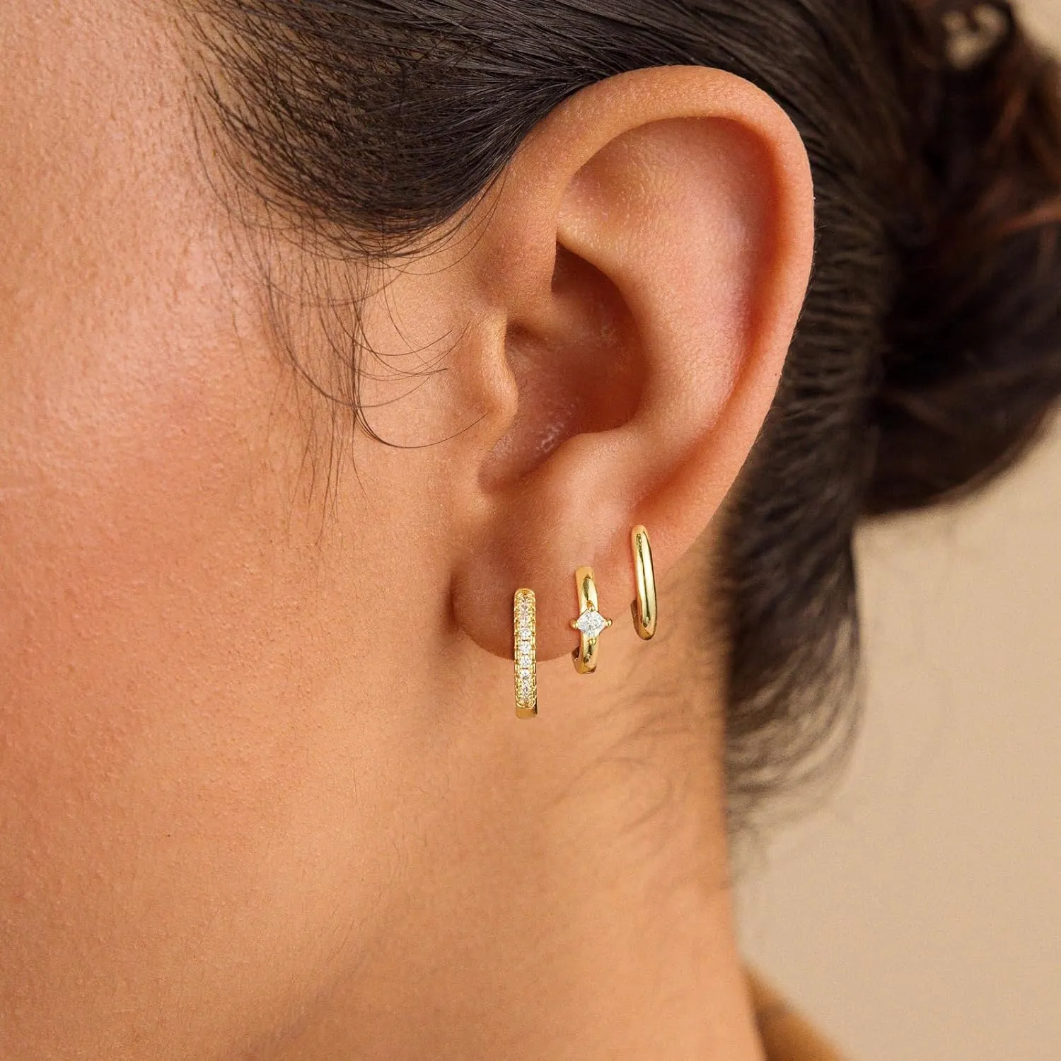 Gold Hoop Earrings for Women, Dainty 14k Real Gold/Silver Plated Small Huggie Earrings for Women Trendy Lightweight CZ Diamond Dangle Drop Earrings Hypoallergenic Jewelry