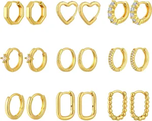 Gold Hoop Earrings for Women, Dainty 14k Real Gold/Silver Plated Small Huggie Earrings for Women Trendy Lightweight CZ Diamond Dangle Drop Earrings Hypoallergenic Jewelry