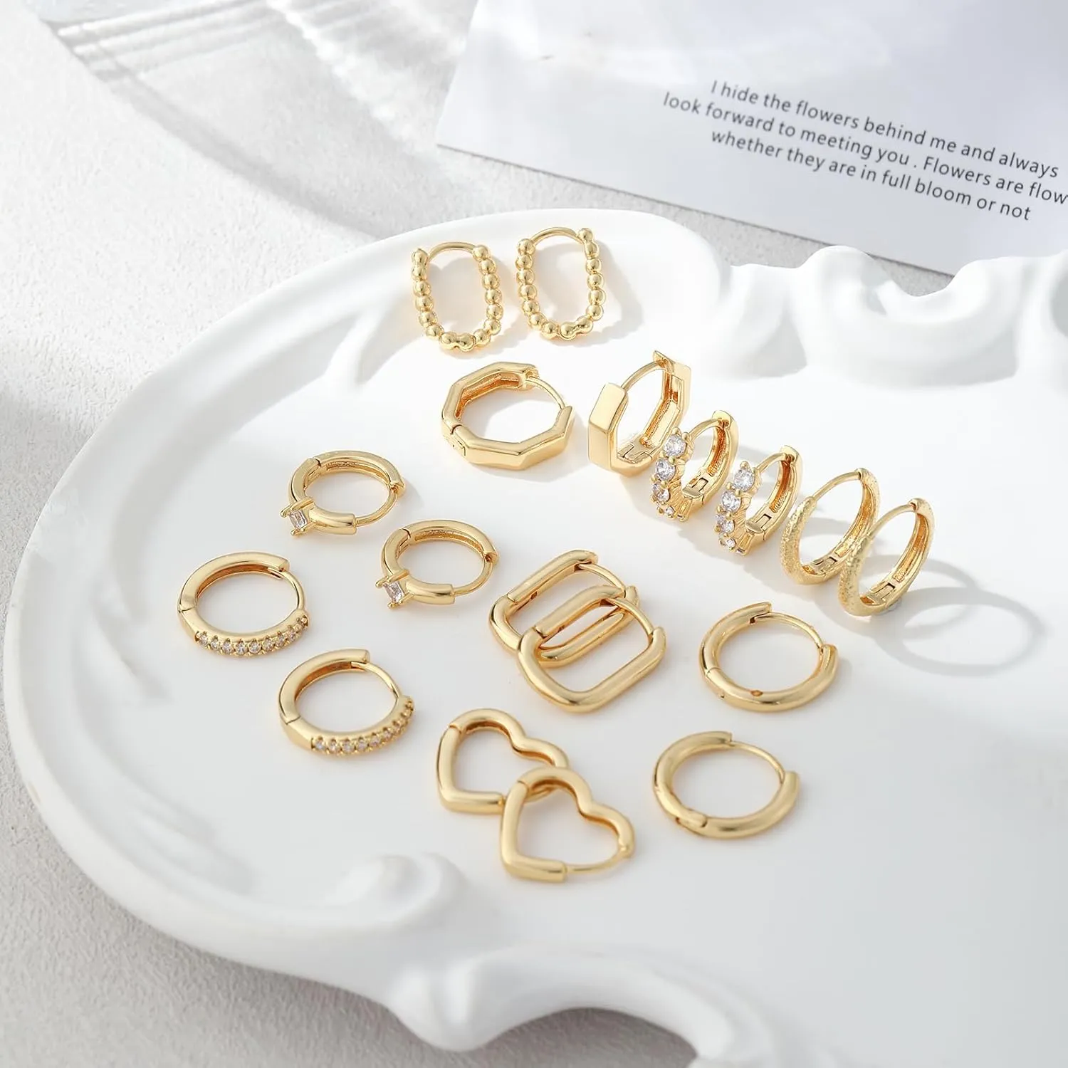 Gold Hoop Earrings for Women, Dainty 14k Real Gold/Silver Plated Small Huggie Earrings for Women Trendy Lightweight CZ Diamond Dangle Drop Earrings Hypoallergenic Jewelry