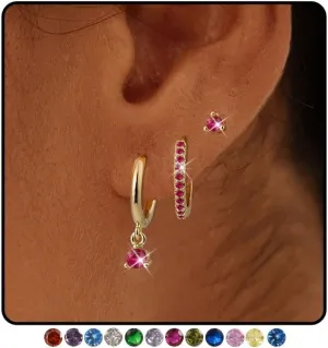 Gold Hoop Earrings for Women Trendy, 14k Gold Plated Birthstone CZ Dangle Huggie Earrings for Multiple Piercing Hypoallergenic,Small Hoop Stud Earrings Stacks Set Birthday Gifts Non Tarnish Jewelry