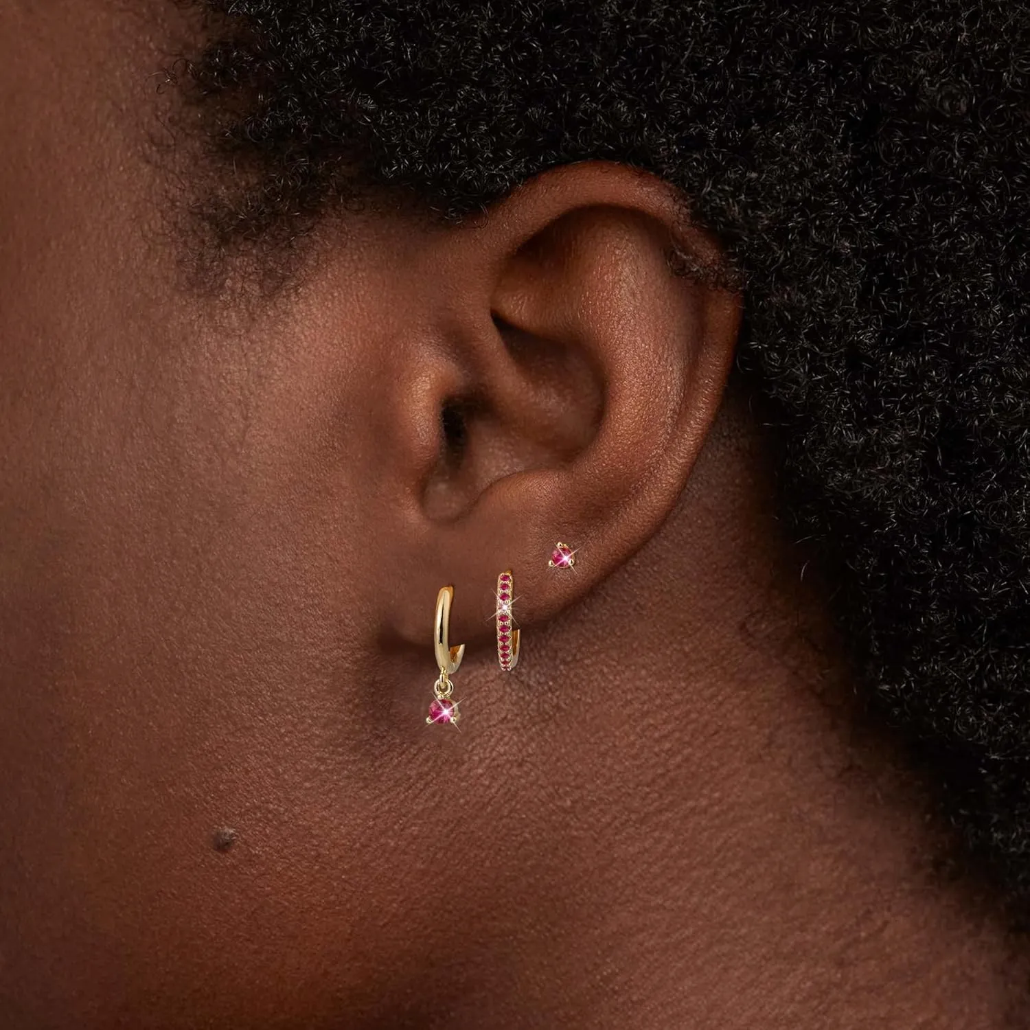 Gold Hoop Earrings for Women Trendy, 14k Gold Plated Birthstone CZ Dangle Huggie Earrings for Multiple Piercing Hypoallergenic,Small Hoop Stud Earrings Stacks Set Birthday Gifts Non Tarnish Jewelry