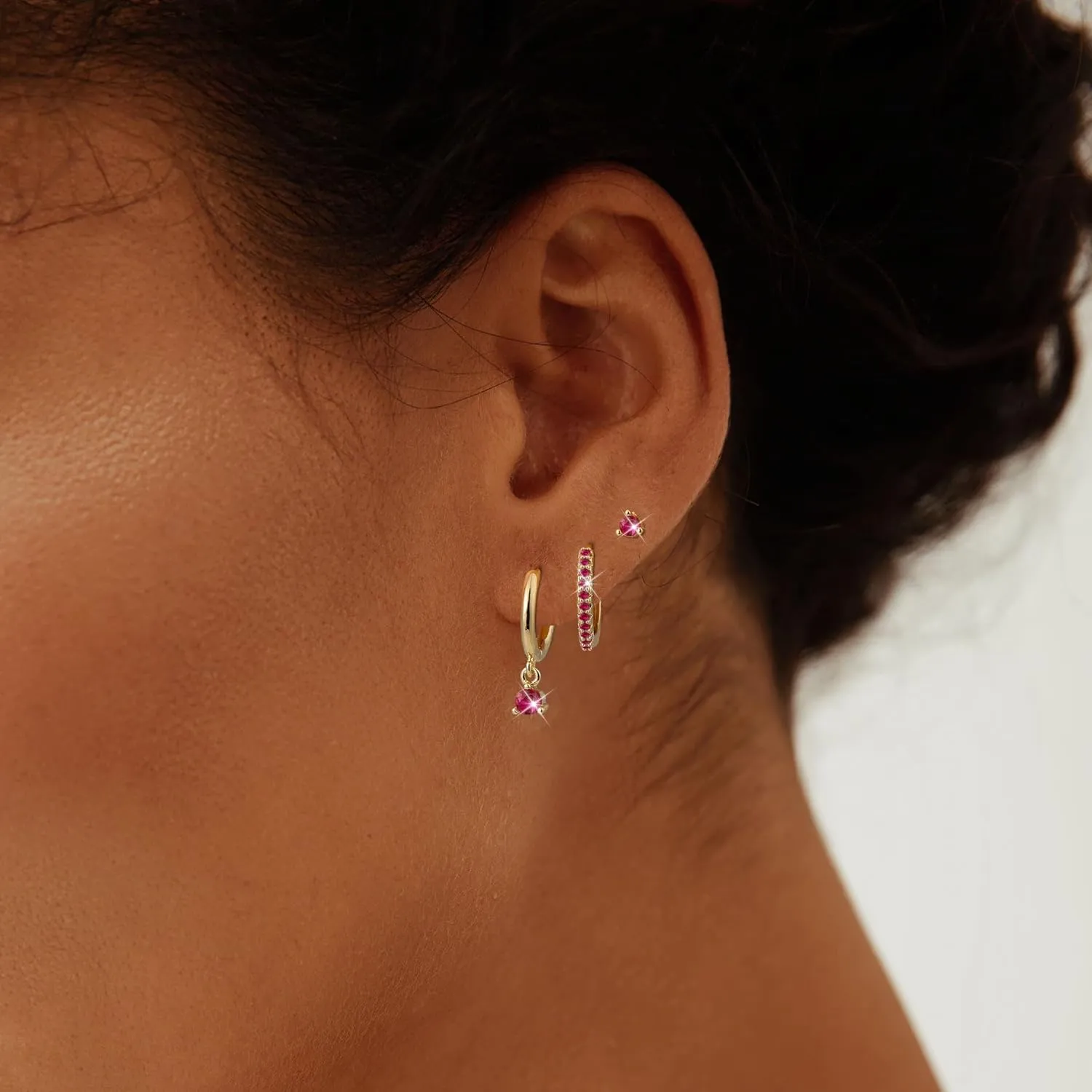 Gold Hoop Earrings for Women Trendy, 14k Gold Plated Birthstone CZ Dangle Huggie Earrings for Multiple Piercing Hypoallergenic,Small Hoop Stud Earrings Stacks Set Birthday Gifts Non Tarnish Jewelry