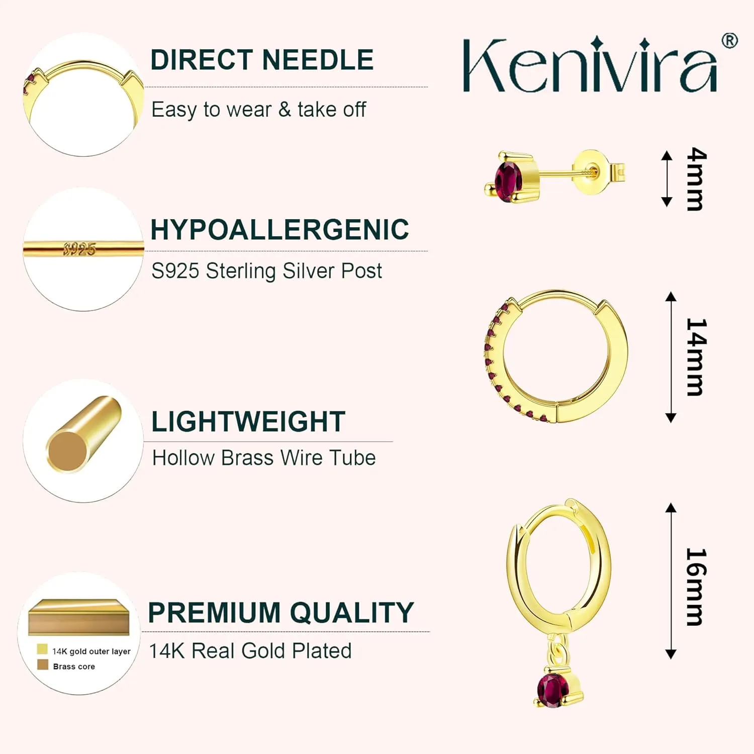 Gold Hoop Earrings for Women Trendy, 14k Gold Plated Birthstone CZ Dangle Huggie Earrings for Multiple Piercing Hypoallergenic,Small Hoop Stud Earrings Stacks Set Birthday Gifts Non Tarnish Jewelry