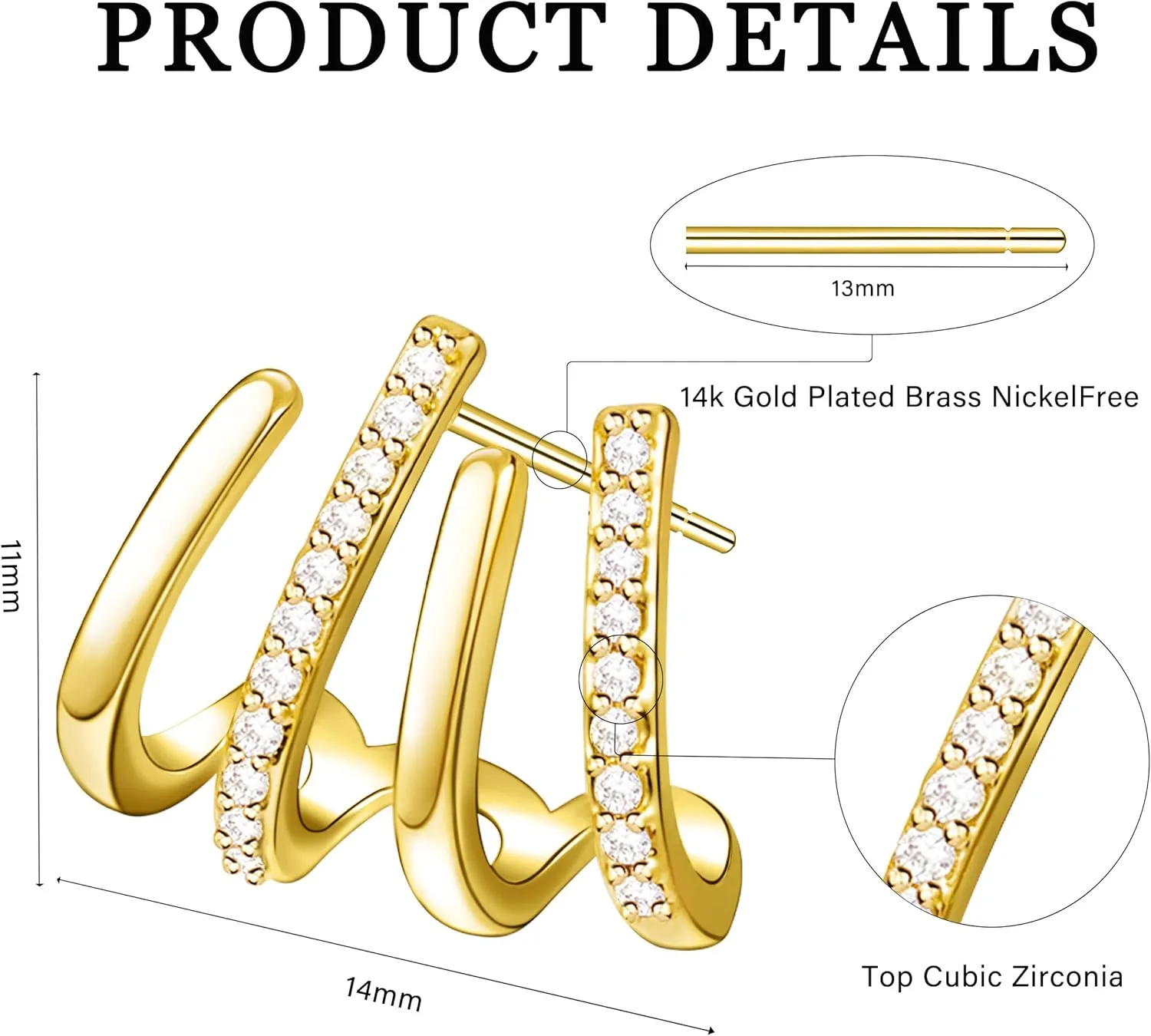 Gold Hoop Earrings for Women Trendy, 14K Gold Plated Dainty Small Huggie Double Hoop Earrings Hypoallergenic Lightweight Cubic Zirconia Gold Spiral Earrings for Women