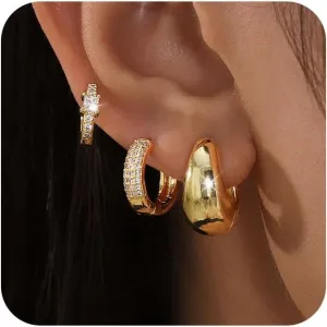 Gold Hoop Earrings for Women Trendy, 14K Gold Plated Huggie Earrings Set Dainty Small Hoops Cartilage Hypoallergenic Lightweight Jewelry Gifts