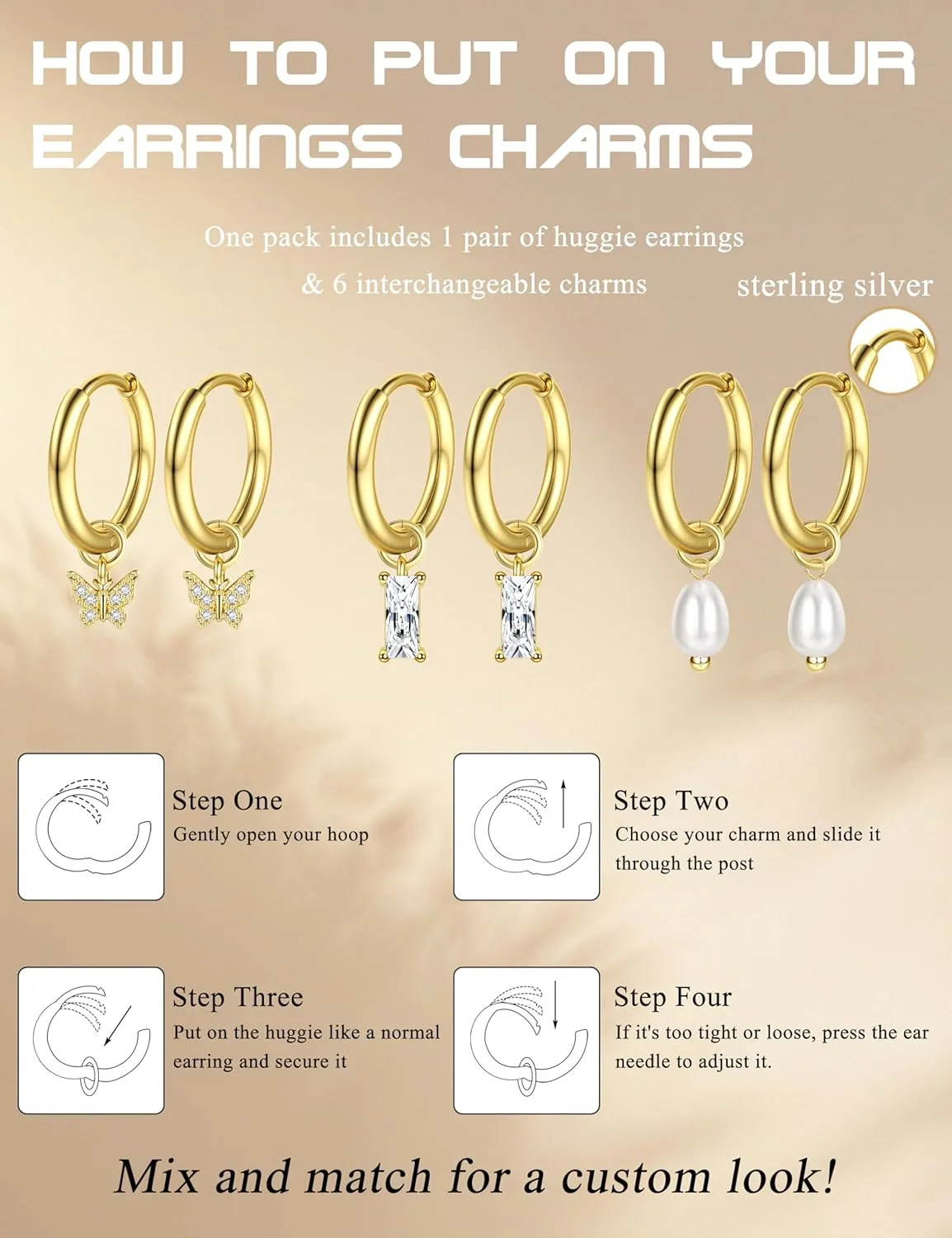Gold Hoop Earrings Hypoallergenic 14K GP Charms Set for Women Trendy - Sterling Silver Small Huggie Hoop Earrings Pack with Cubic Zirconia Drop Dangle Earring
