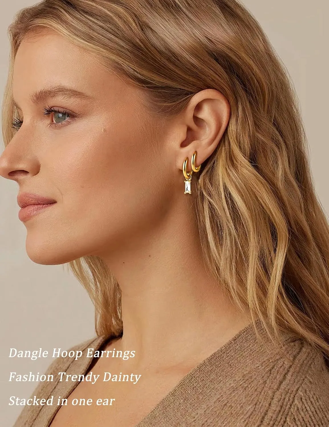 Gold Hoop Earrings Hypoallergenic 14K GP Charms Set for Women Trendy - Sterling Silver Small Huggie Hoop Earrings Pack with Cubic Zirconia Drop Dangle Earring