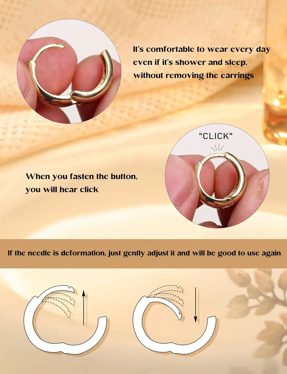 Gold Hoop Earrings Set for Women - 3Pairs Chunky Gold Silver Huggie Earrings Small 14K Gold Filled Earrings Lightweight Hypoallergenic MultiColored CZ Hoop Earrings Stacks for Multiple Piercing