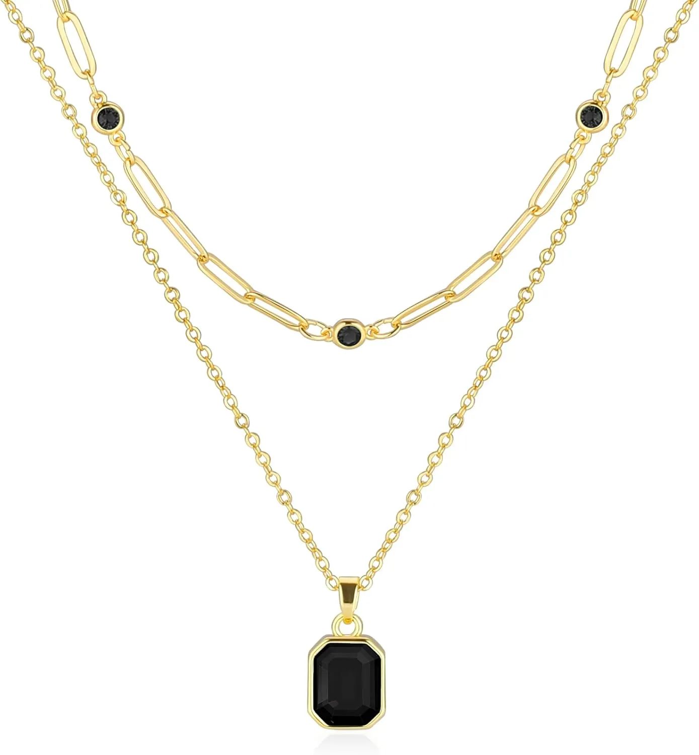 Gold Layered Necklaces for Women, 18k Gold Plated Crystal Necklace Paperclip Choker Emerald Green Jewelry for Women Gifts