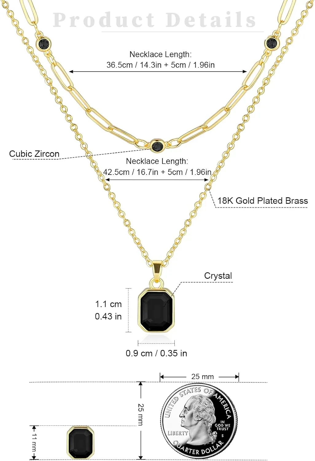 Gold Layered Necklaces for Women, 18k Gold Plated Crystal Necklace Paperclip Choker Emerald Green Jewelry for Women Gifts