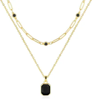 Gold Layered Necklaces for Women, 18k Gold Plated Crystal Necklace Paperclip Choker Emerald Green Jewelry for Women Gifts