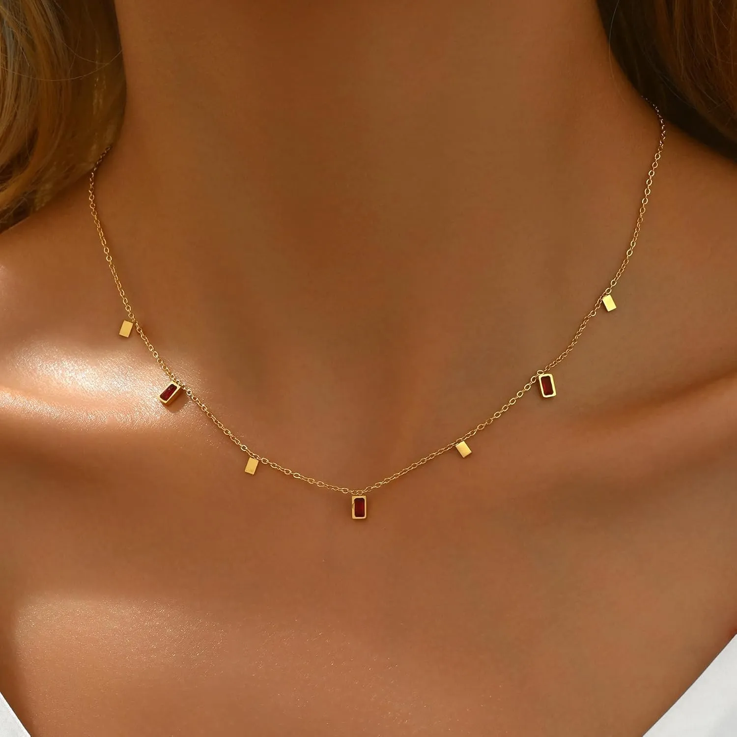 Gold Necklace for Women 18K Gold Plated Diamond Choker Necklace Dainty Cubic Zirconia Pendant Necklace Simple Birthstone Jewelry Gifts