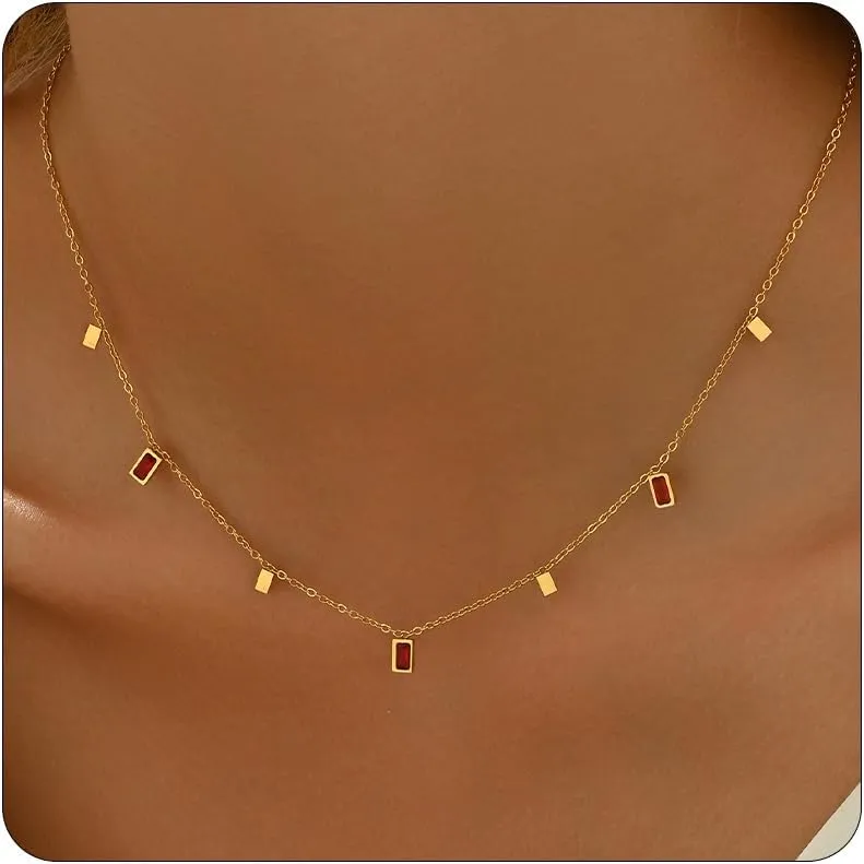 Gold Necklace for Women 18K Gold Plated Diamond Choker Necklace Dainty Cubic Zirconia Pendant Necklace Simple Birthstone Jewelry Gifts