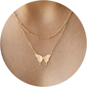 Gold Necklace for Women, Dainty 14K Gold Plated Cubic Zirconia Butterfly Sun Moon Starfish Pendant Necklace Simple Necklaces for Women Trendy