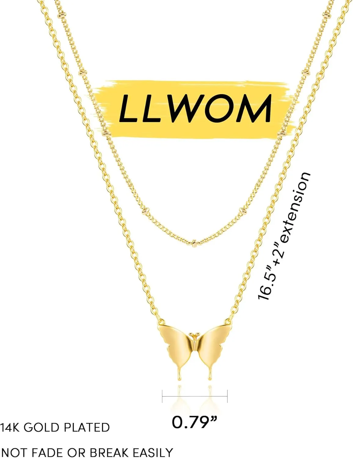 Gold Necklace for Women, Dainty 14K Gold Plated Cubic Zirconia Butterfly Sun Moon Starfish Pendant Necklace Simple Necklaces for Women Trendy