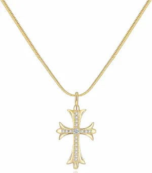 Gold Necklaces for Women 14K Gold Plated Cross Pendant With Snake Chain, Non Tarnish Layered CZS Jewelry Trendy Choker Faith Christian Cross Gifts