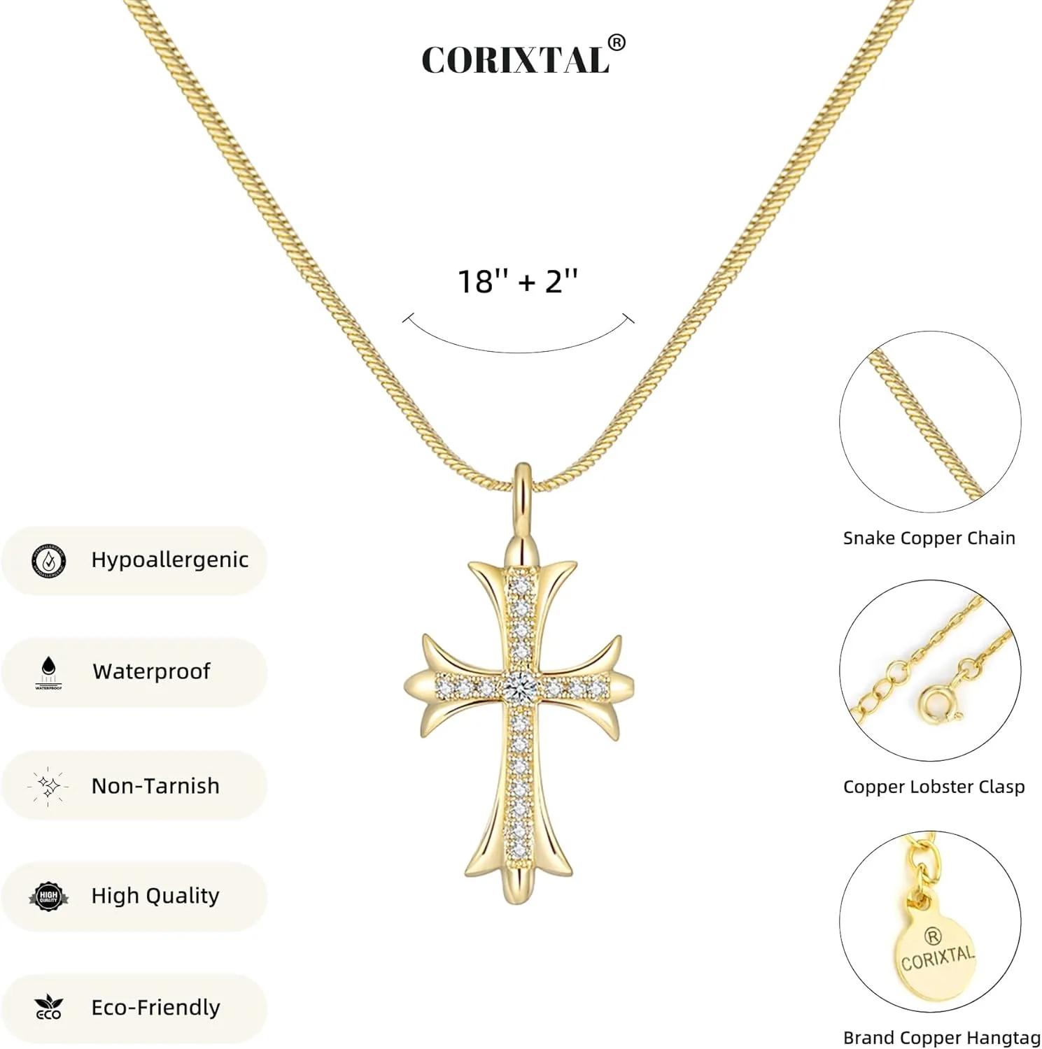 Gold Necklaces for Women 14K Gold Plated Cross Pendant With Snake Chain, Non Tarnish Layered CZS Jewelry Trendy Choker Faith Christian Cross Gifts