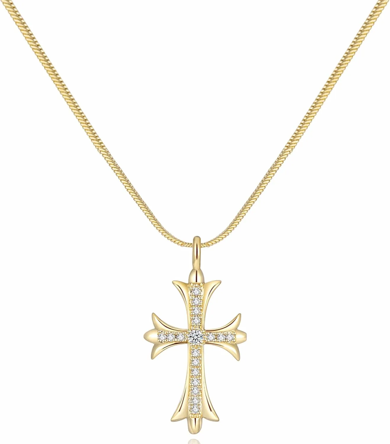 Gold Necklaces for Women 14K Gold Plated Cross Pendant With Snake Chain, Non Tarnish Layered CZS Jewelry Trendy Choker Faith Christian Cross Gifts