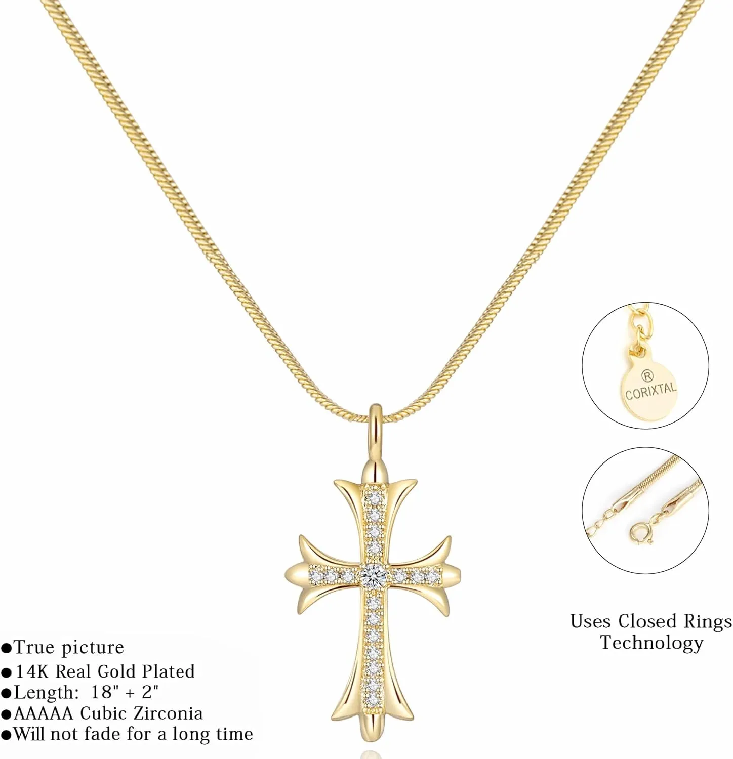Gold Necklaces for Women 14K Gold Plated Cross Pendant With Snake Chain, Non Tarnish Layered CZS Jewelry Trendy Choker Faith Christian Cross Gifts