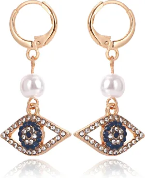 Gold Pearl Evil Eye Drop Earring for Women CZ Evil Eye Dangle Earring Turkish Faith Protection Earring Jewelry