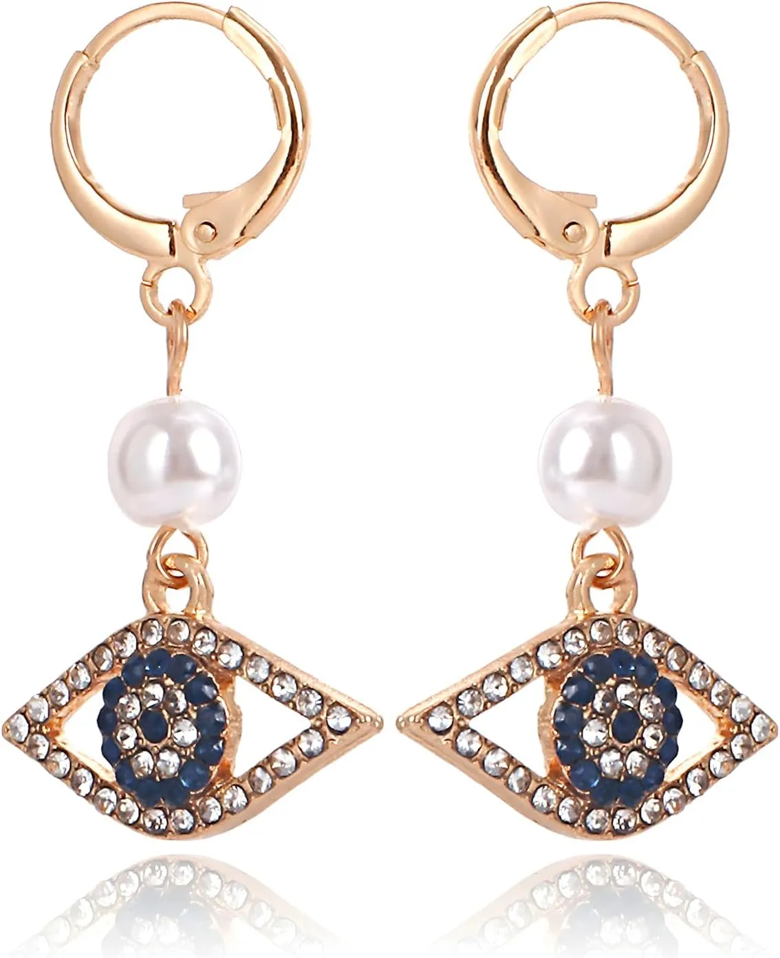 Gold Pearl Evil Eye Drop Earring for Women CZ Evil Eye Dangle Earring Turkish Faith Protection Earring Jewelry