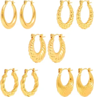 Gold Plated Chunky Hoop Earrings - Twisted Huggie Hoops for Women - Gift Lightweight